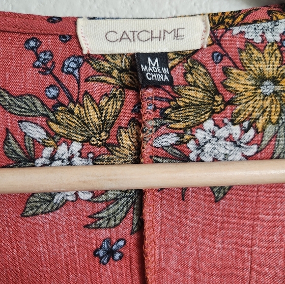 Floral Kimono Wrap Cover-up Midi Flowy 3/4 Sleeve Catch Me Medium Coral Pink - Picture 2 of 9